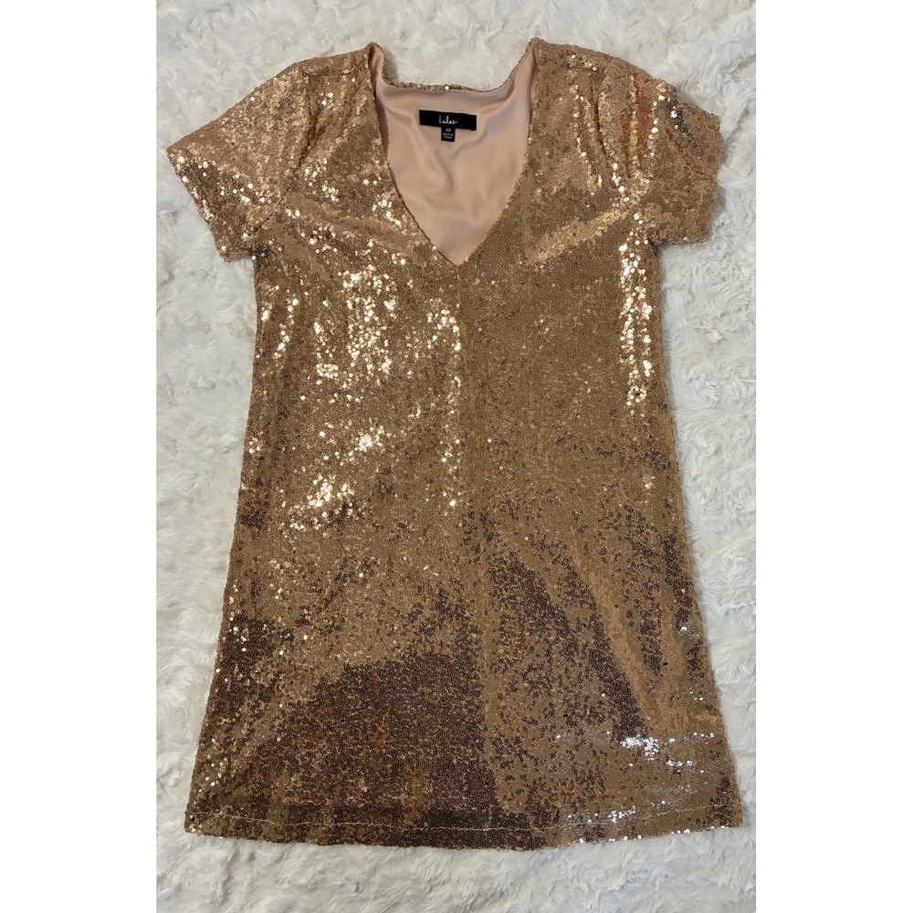 Lulus Sequin Rose Gold Dress Holiday Formal Evening Party Cocktail Sparkle XS